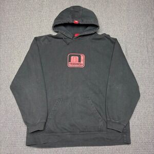 Vtg 00s/Y2K Mossimo Visual Communication Hoodie Mens XL Faded Black Red Graphic